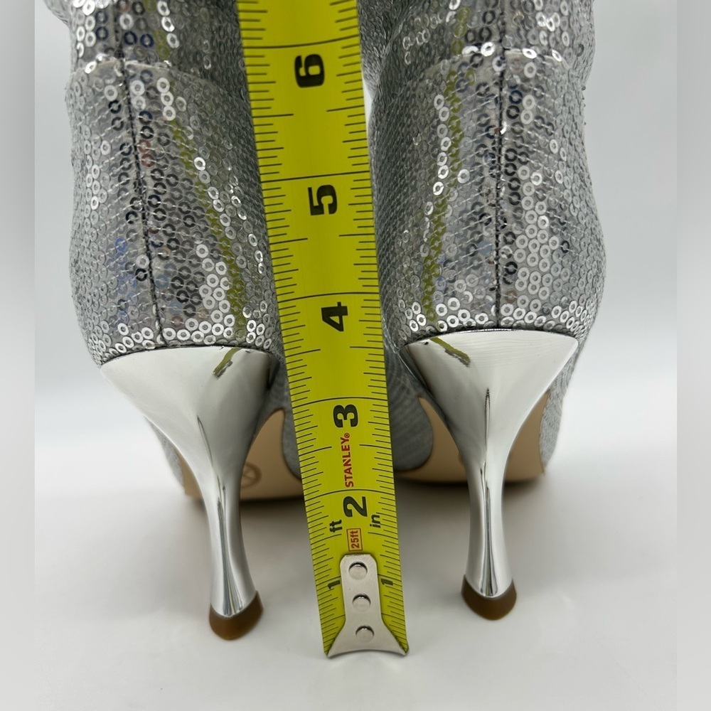 Michael Kors Luna Sequin Boots Silver Pointed Toe Slouchy Heels Women’s 6.5M NIB - Picture 8 of 14